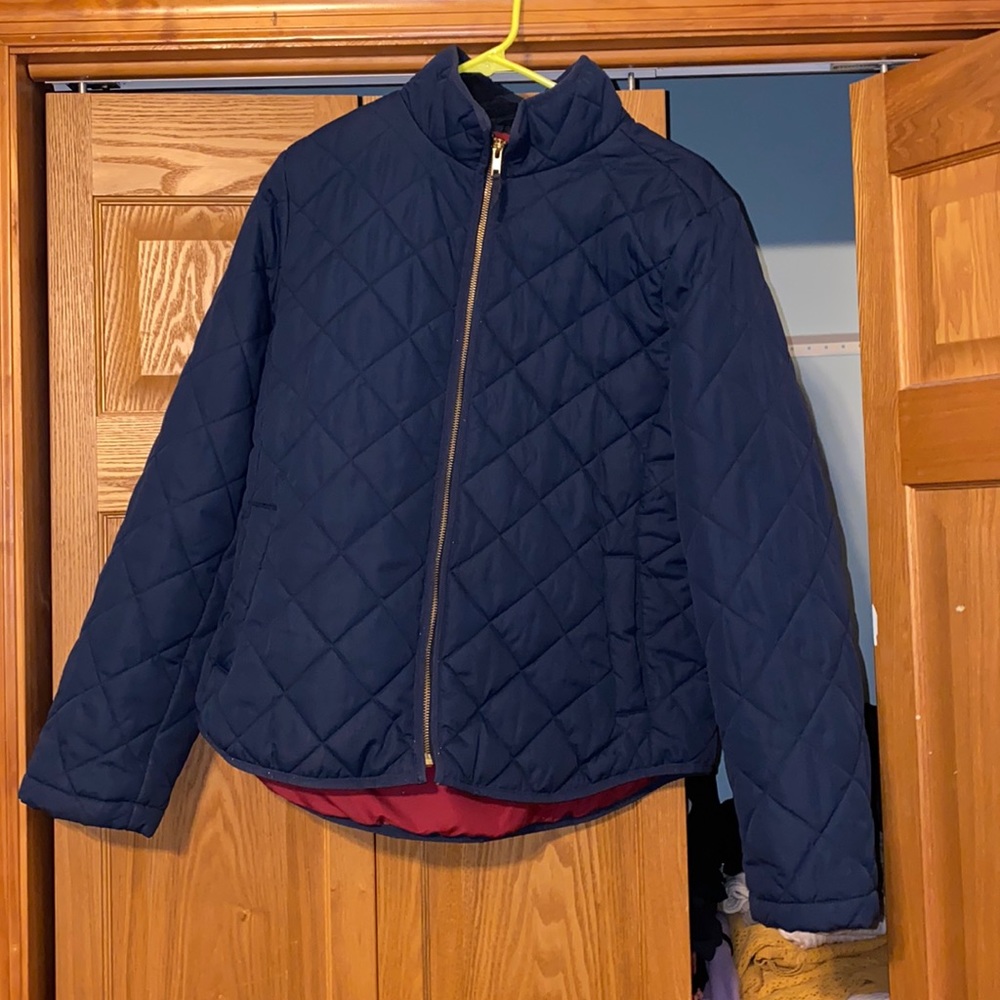 J. Crew Navy Blue Jacket Large, Red Interior